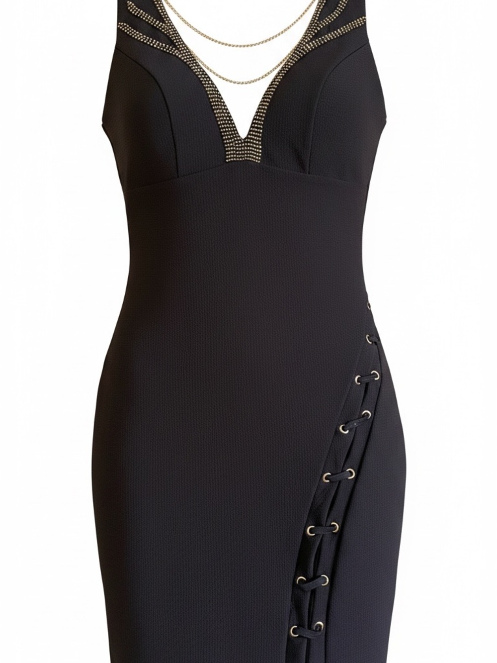 Black Embellished Lace-Up Mini Dress
